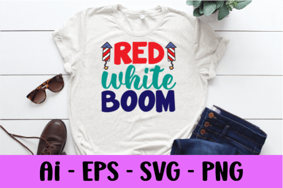 Red White Boom SVG: Graphics & Print Templates
